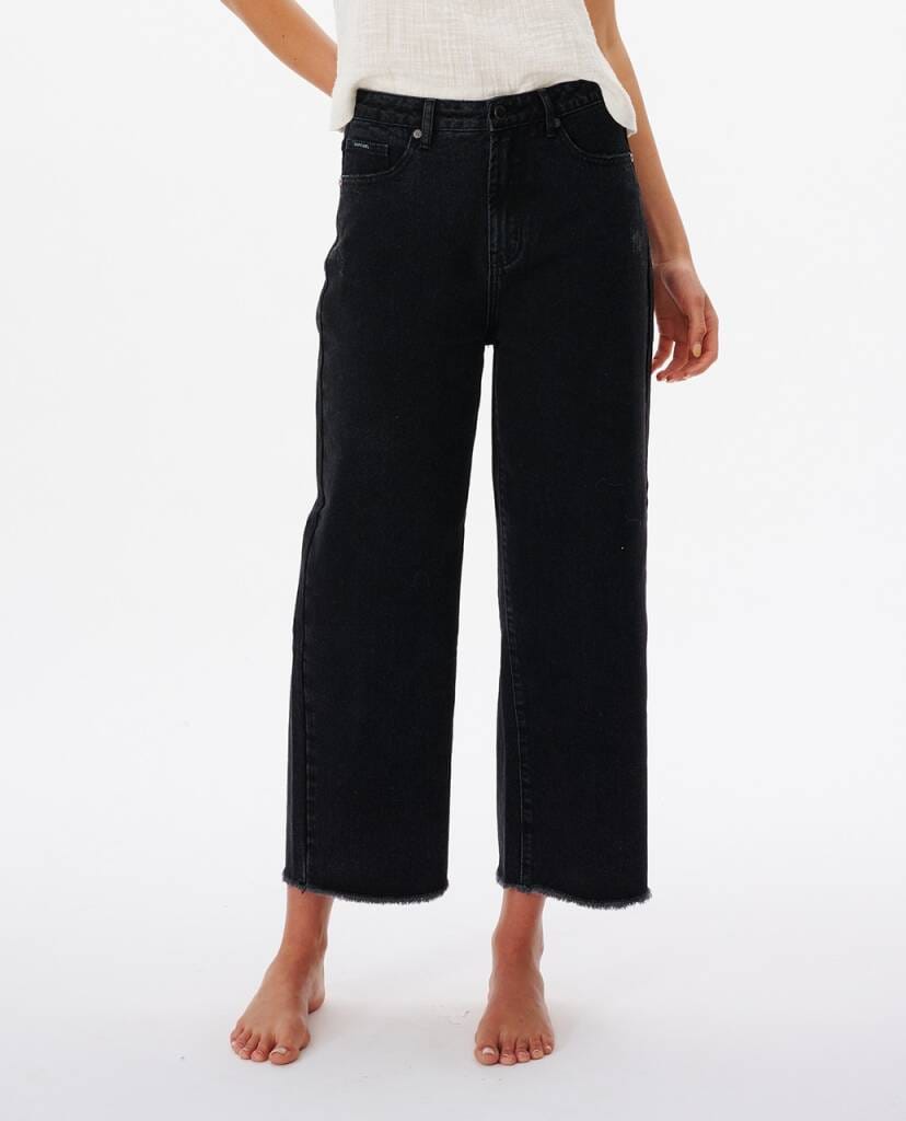Rip Curl Sparrows Crop Wide Leg Denim Washed Black