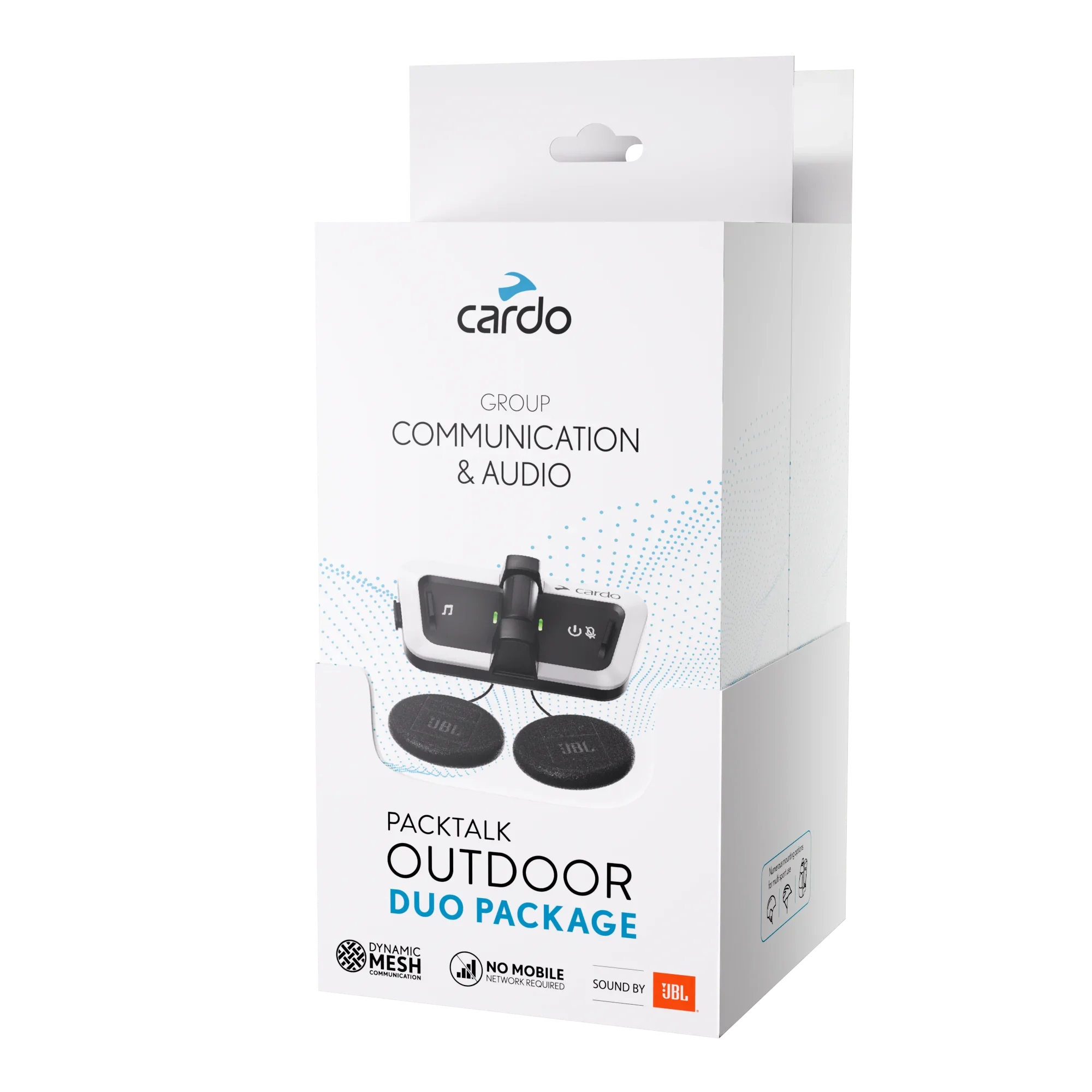 Cardo Packtalk Outdoor Duo Alb – Set intercom Mesh pentru 2 persoane, sunet JBL