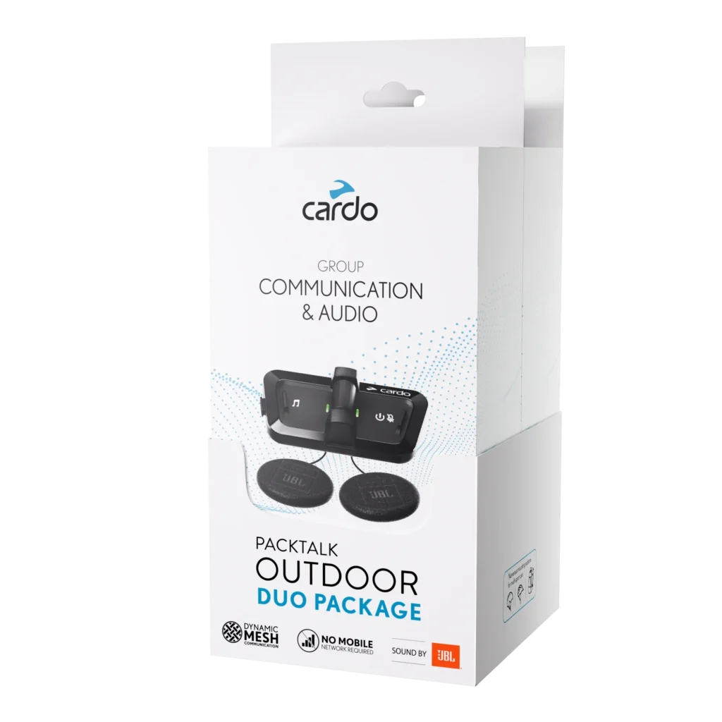 Cardo Packtalk Outdoor Duo Negru – Set intercom Mesh pentru 2 persoane, sunet JBL
