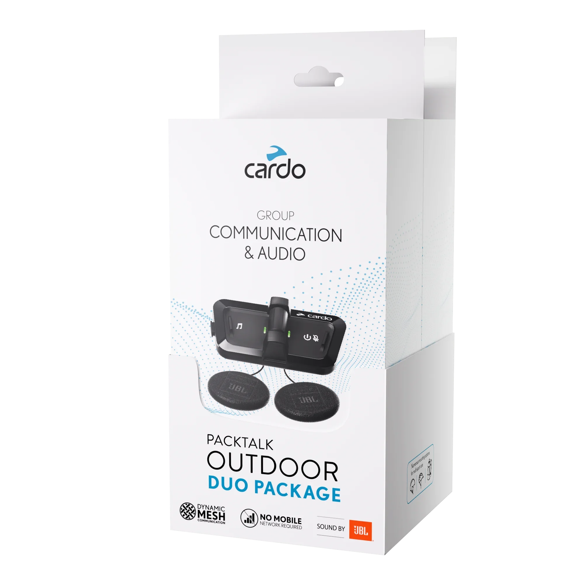 Cardo Packtalk Outdoor Duo Negru – Set intercom Mesh pentru 2 persoane, sunet JBL